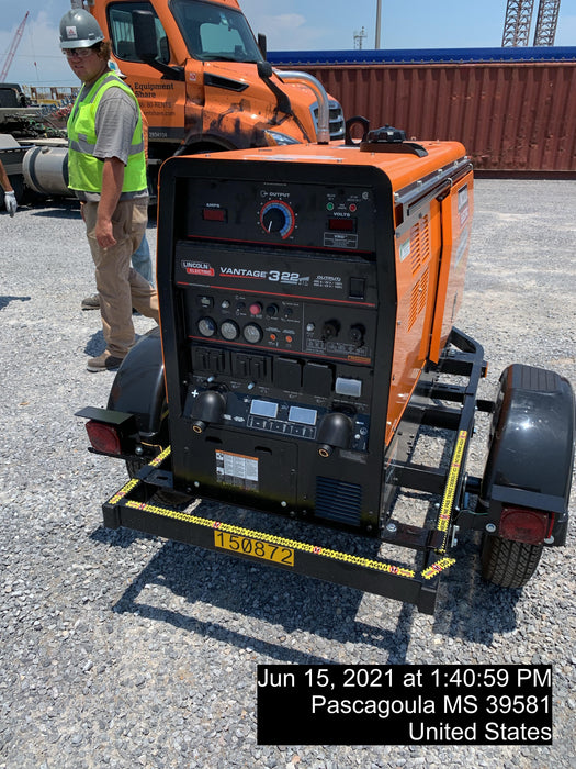 2021 Lincoln Electric Vantage 322 Vantage 322 Ready Pak 3 w/ Telematics & Decals, ORANGE (includes trailer, cable rack, fender light kit)