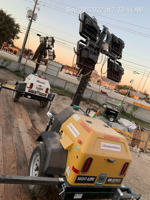 2022 Allmand NLV3GR (4) LED Light Fixture 350W, 23' Vertical Mast, 3kW Prime, Towable, Deep Sea L401, Leveling Jacks, Yanmar T4F 5.8hp