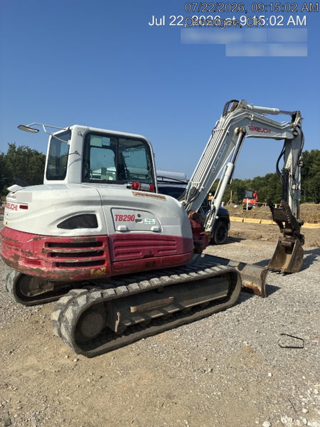 2019 Takeuchi TB290 Cab/Heat/AC Rubber tracks, Dozer blade, Travel alarm, Auxiliary hydraulics w/Manual QC, Hydraulic thumb, 18", 24", and 36" Buckets