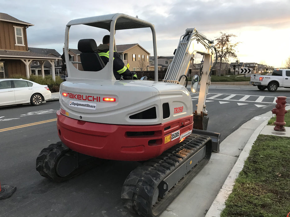 2019 Takeuchi TB260 Canopy, Standard Blade, Auxiliary hydraulics Manual QC, Hydraulic thumb, 12" ,18", 24" Bucket