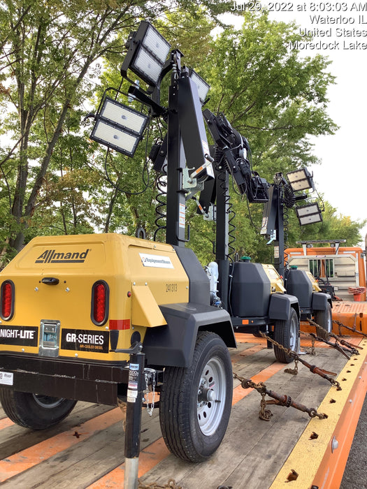 2022 Allmand NLV3GR (4) LED Light Fixture 350W, 23' Vertical Mast, 3kW Prime, Towable, Deep Sea L401, Leveling Jacks, Yanmar T4F 5.8hp