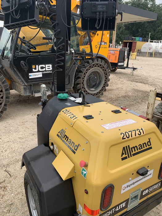 2022 Allmand NLV3GR (4) LED Light Fixture 350W, 23' Vertical Mast, 3kW Prime, Towable, Deep Sea L401, Leveling Jacks, Yanmar T4F 5.8hp