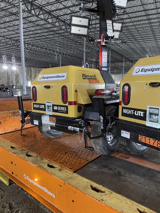 2022 Allmand NLV3GR (4) LED Light Fixture 350W, 23' Vertical Mast, 3kW Prime, Towable, Deep Sea L401, Leveling Jacks, Yanmar T4F 5.8hp