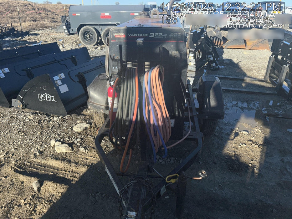 2019 Lincoln Electric Vantage 322 Ready-Pak 3, Two Wheel Trailer, Fender and Light Kit, Cable Rack