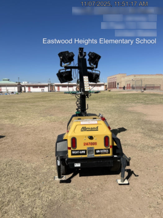 2022 Allmand NLV3GR (4) LED Light Fixture 350W, 23' Vertical Mast, 3kW Prime, Towable, ES Decals, T3