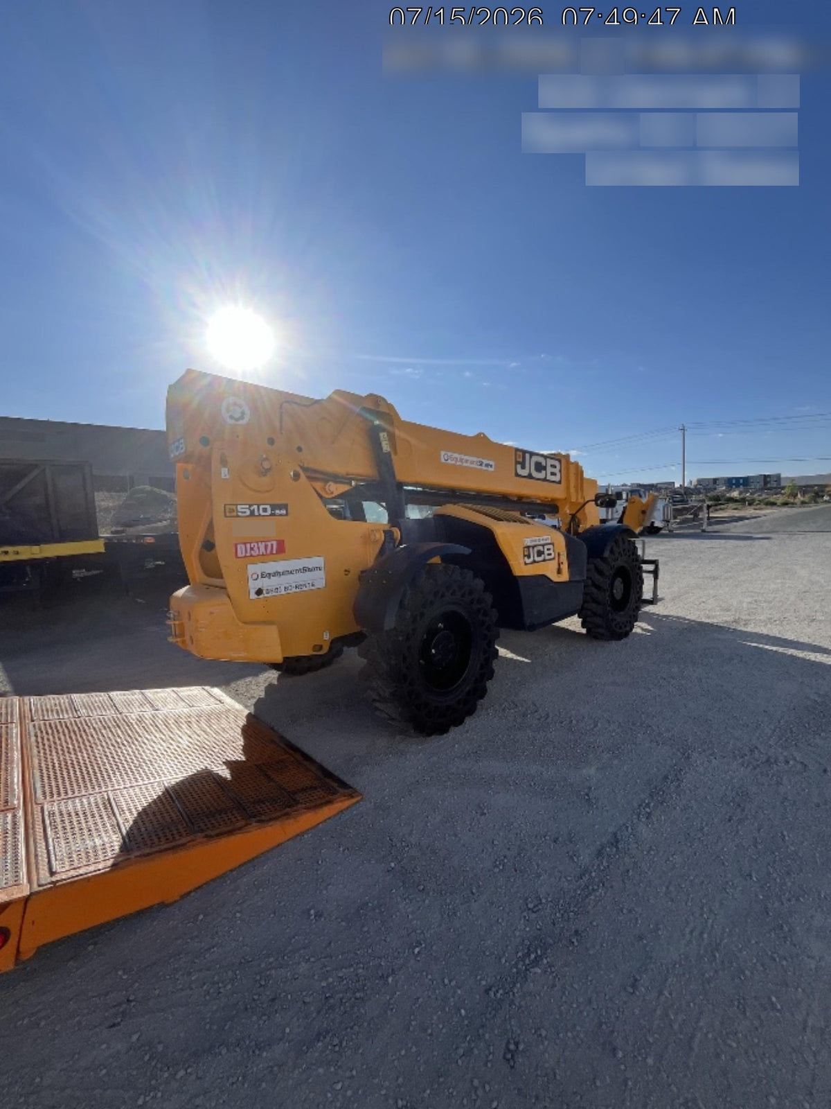 2019 JCB 510-56 74 HP w/Open ROPS, Beacon, Aux Hydraulics, Worklights, Solid Tires w/60" Carriage/Forks