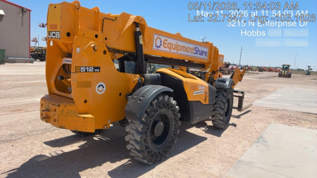 2019 JCB 512-56 74 HP w/Open ROPS, Beacon, Aux Hydraulics, Worklights, Solid Tires w/60" Carriage/Forks