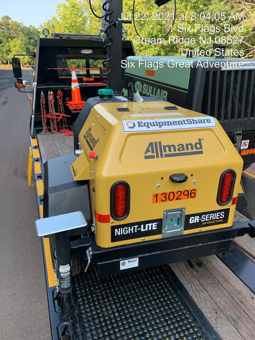 2021 Allmand NLV3GR (4) LED Light Fixture 350W, 23' Vertical Mast, 3kW Prime, Towable, Deep Sea L401, Leveling Jacks, Yanmar T4F 5.8hp