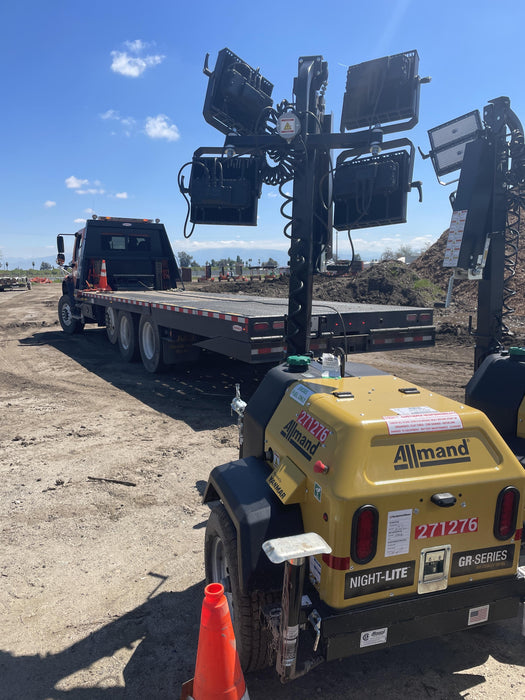 2022 Allmand NLV3GR (4) LED Light Fixture 350W, 23' Vertical Mast, 3kW Prime, Towable, ES Decals, T3