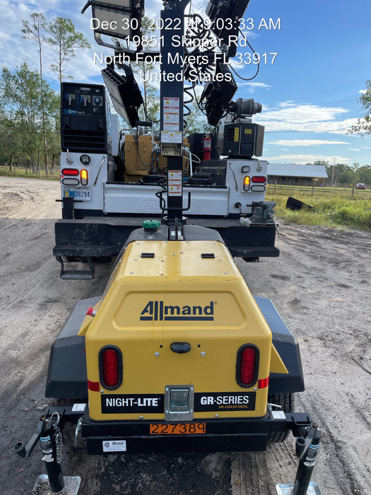2022 Allmand NLV3GR (4) LED Light Fixture 350W, 23' Vertical Mast, 3kW Prime, Towable, Deep Sea L401, Leveling Jacks, Yanmar T4F 5.8hp