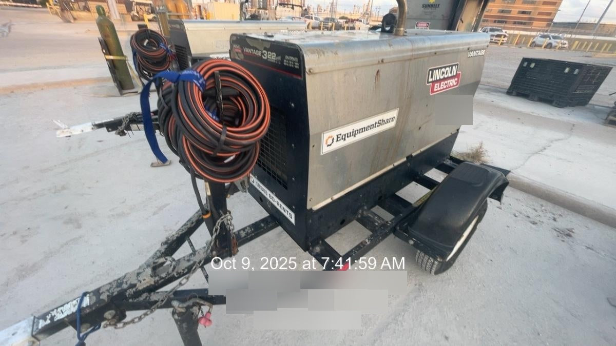 2019 Lincoln Electric Vantage 322 Ready-Pak 3, Two Wheel Trailer, Fender and Light Kit, Cable Rack