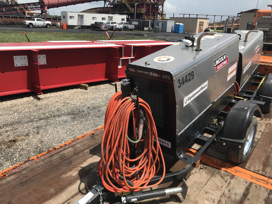 2019 Lincoln Electric Vantage 322 Welder Ready-Pak 3, Two wheel trailer, Fender and Light kit, Cable Rack