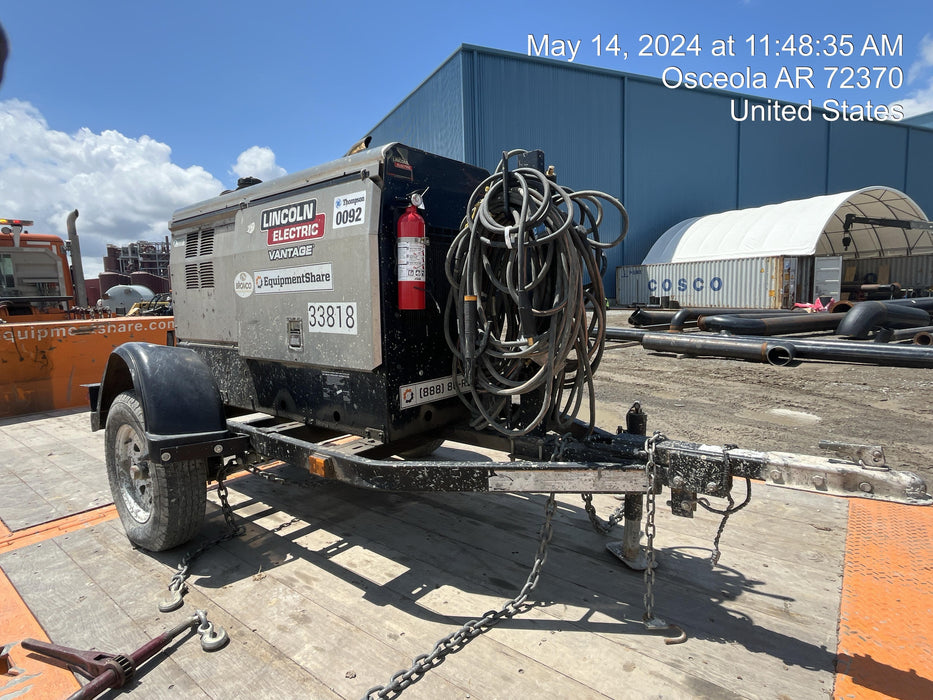 2019 Lincoln Electric Vantage 322 Welder Ready-Pak 3, Two wheel trailer, Fender and Light kit, Cable Rack