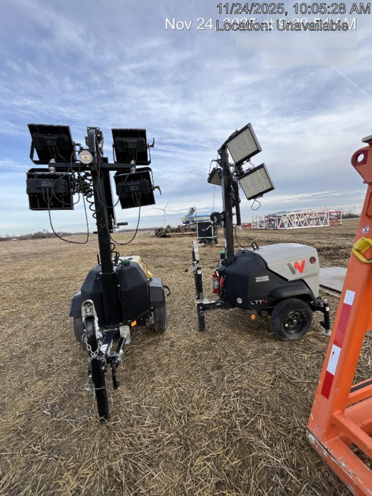 2022 Allmand NLV3GR (4) LED Light Fixture 350W, 23' Vertical Mast, 3kW Prime, Towable, Deep Sea L401, Leveling Jacks, Yanmar T4F 5.8hp