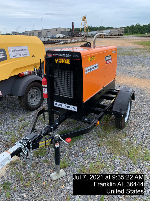 2021 Lincoln Electric Vantage 322 Vantage 322 Ready Pak 3 w/ Telematics & Decals, ORANGE (includes trailer, cable rack, fender light kit)