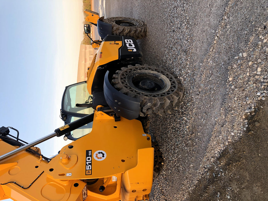 2020 JCB 510-56 Cab/Heat/Air, 74 HP, Solid Tires, STD Worklight, Beacon, Aux Hydraulics, Lifting Eye, Back up Alarm w/66" Carriage/60" Forks