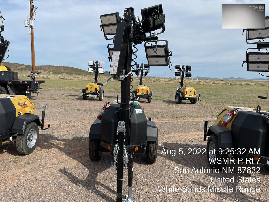 2022 Allmand NLV3GR (4) LED Light Fixture 350W, 23' Vertical Mast, 3kW Prime, Towable, ES Decals, T3