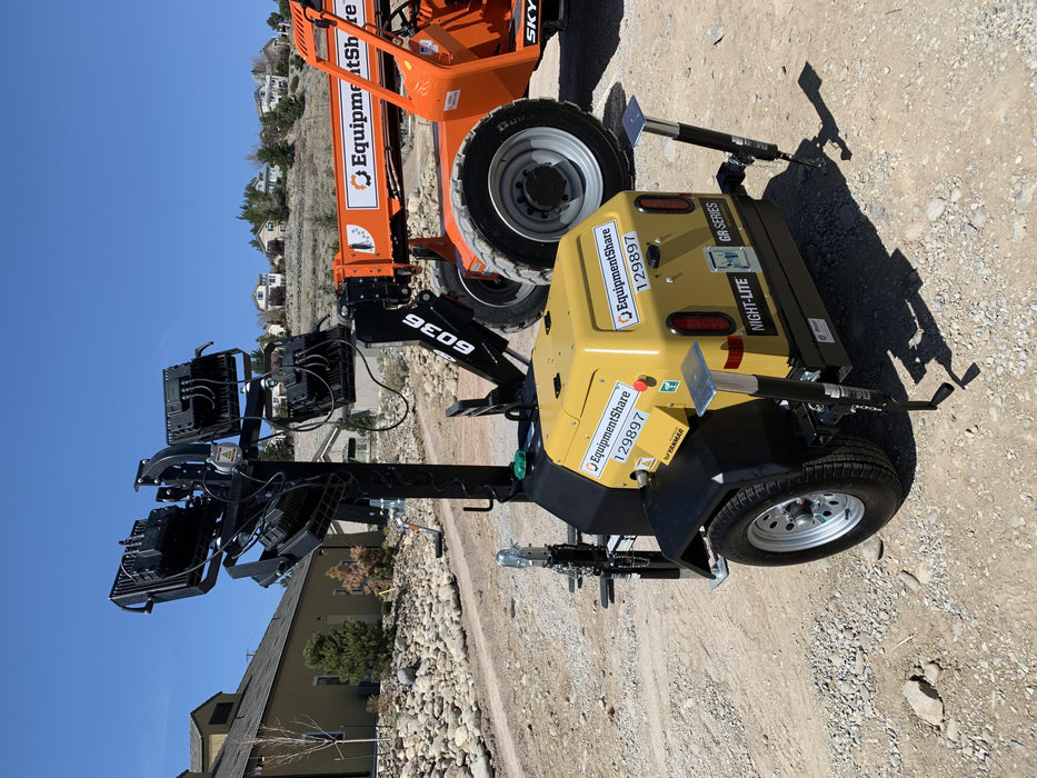 2021 Allmand NLV3GR (4) LED Light Fixture 350W, 23' Vertical Mast, 3kW Prime, Towable, Deep Sea L401, Leveling Jacks, Yanmar T4F 5.8hp