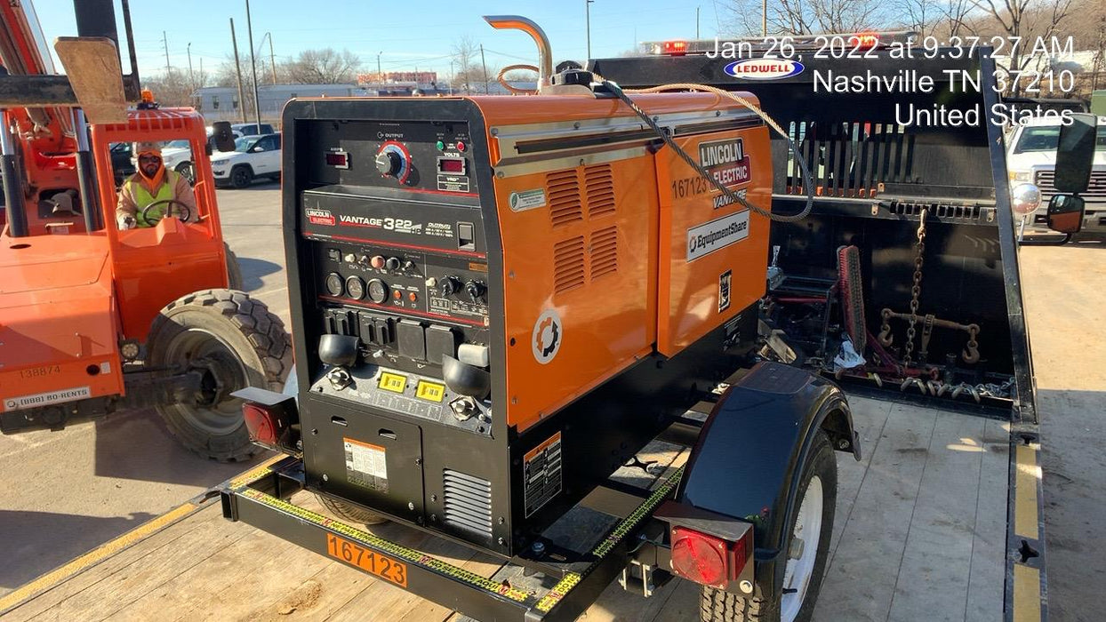 2021 Lincoln Electric Vantage 322 Vantage 322 Ready Pak 3 w/ Decals, ORANGE (includes trailer, cable rack, fender light kit) NO Telematics