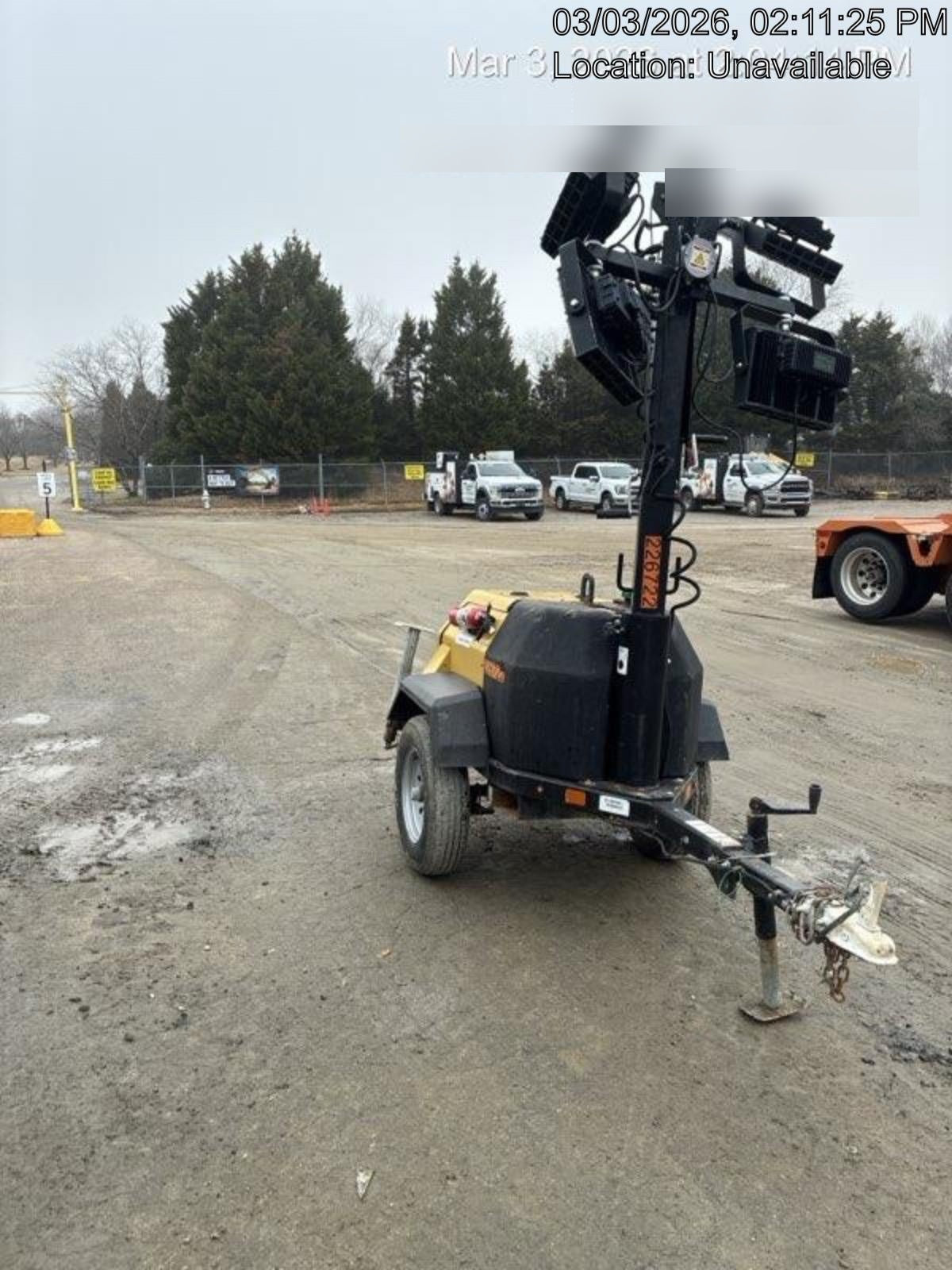2022 Allmand NLV3GR (4) LED Light Fixture 350W, 23' Vertical Mast, 3kW Prime, Towable, Deep Sea L401, Leveling Jacks, Yanmar T4F 5.8hp