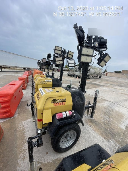 2022 Allmand NLV3GR (4) LED Light Fixture 350W, 23' Vertical Mast, 3kW Prime, Towable, Deep Sea L401, Leveling Jacks, Yanmar T4F 5.8hp