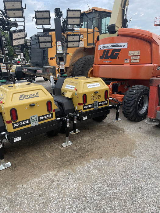 2022 Allmand NLV3GR (4) LED Light Fixture 350W, 23' Vertical Mast, 3kW Prime, Towable, Deep Sea L401, Leveling Jacks, Yanmar T4F 5.8hp