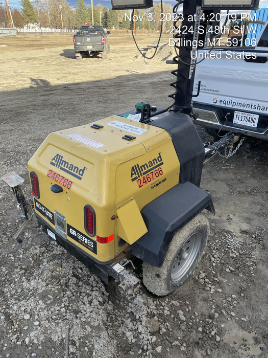 2022 Allmand NLV3GR (4) LED Light Fixture 350W, 23' Vertical Mast, 3kW Prime, Towable, ES Decals, T3