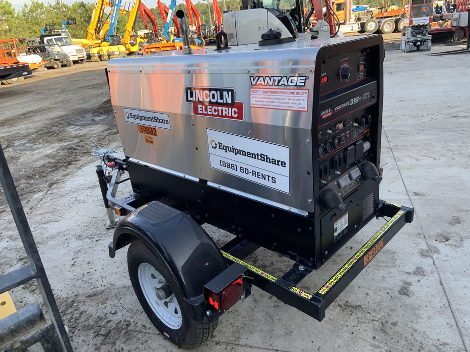 2019 Lincoln Electric Vantage 322 Welder Ready-Pak 3, Two wheel trailer, Fender and Light kit, Cable Rack