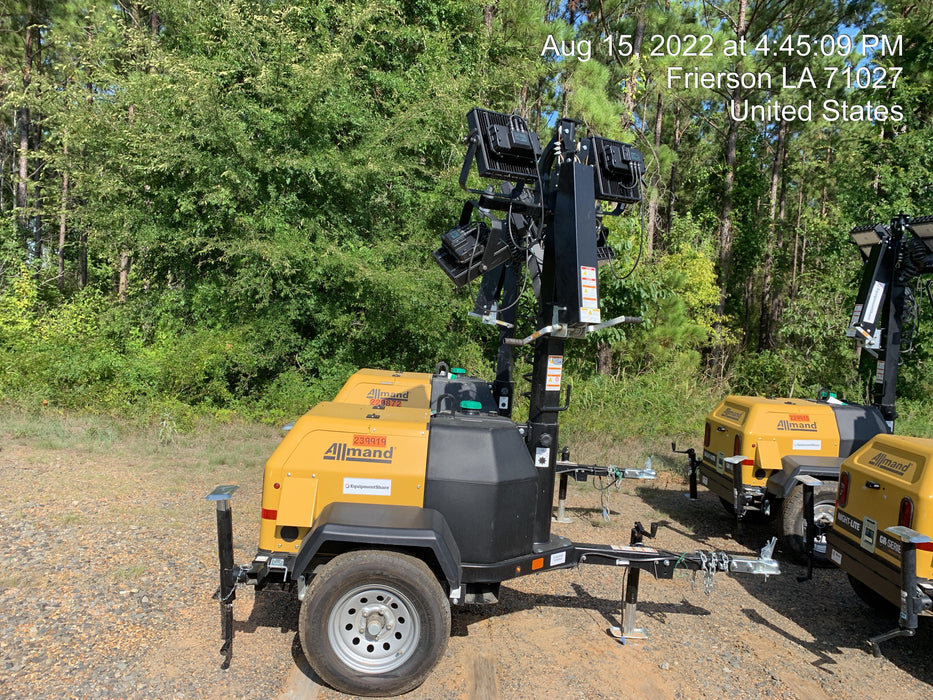 2022 Allmand NLV3GR (4) LED Light Fixture 350W, 23' Vertical Mast, 3kW Prime, Towable, Deep Sea L401, Leveling Jacks, Yanmar T4F 5.8hp