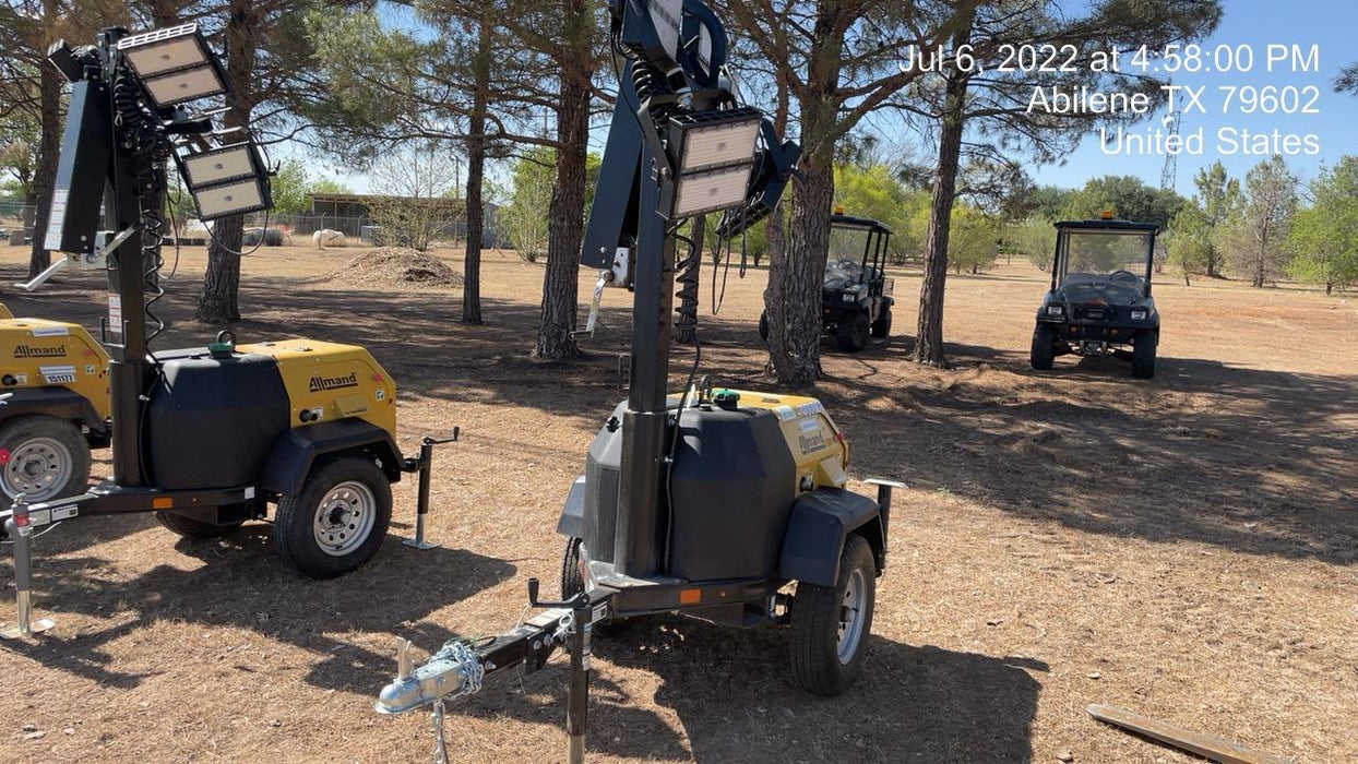 2022 Allmand NLV3GR (4) LED Light Fixture 350W, 23' Vertical Mast, 3kW Prime, Towable, Deep Sea L401, Leveling Jacks, Yanmar T4F 5.8hp