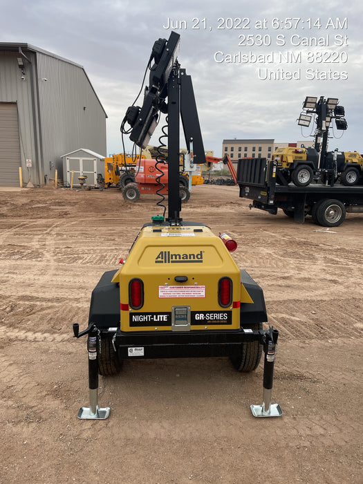2022 Allmand NLV3GR (4) LED Light Fixture 350W, 23' Vertical Mast, 3kW Prime, Towable, Deep Sea L401, Leveling Jacks, Yanmar T4F 5.8hp