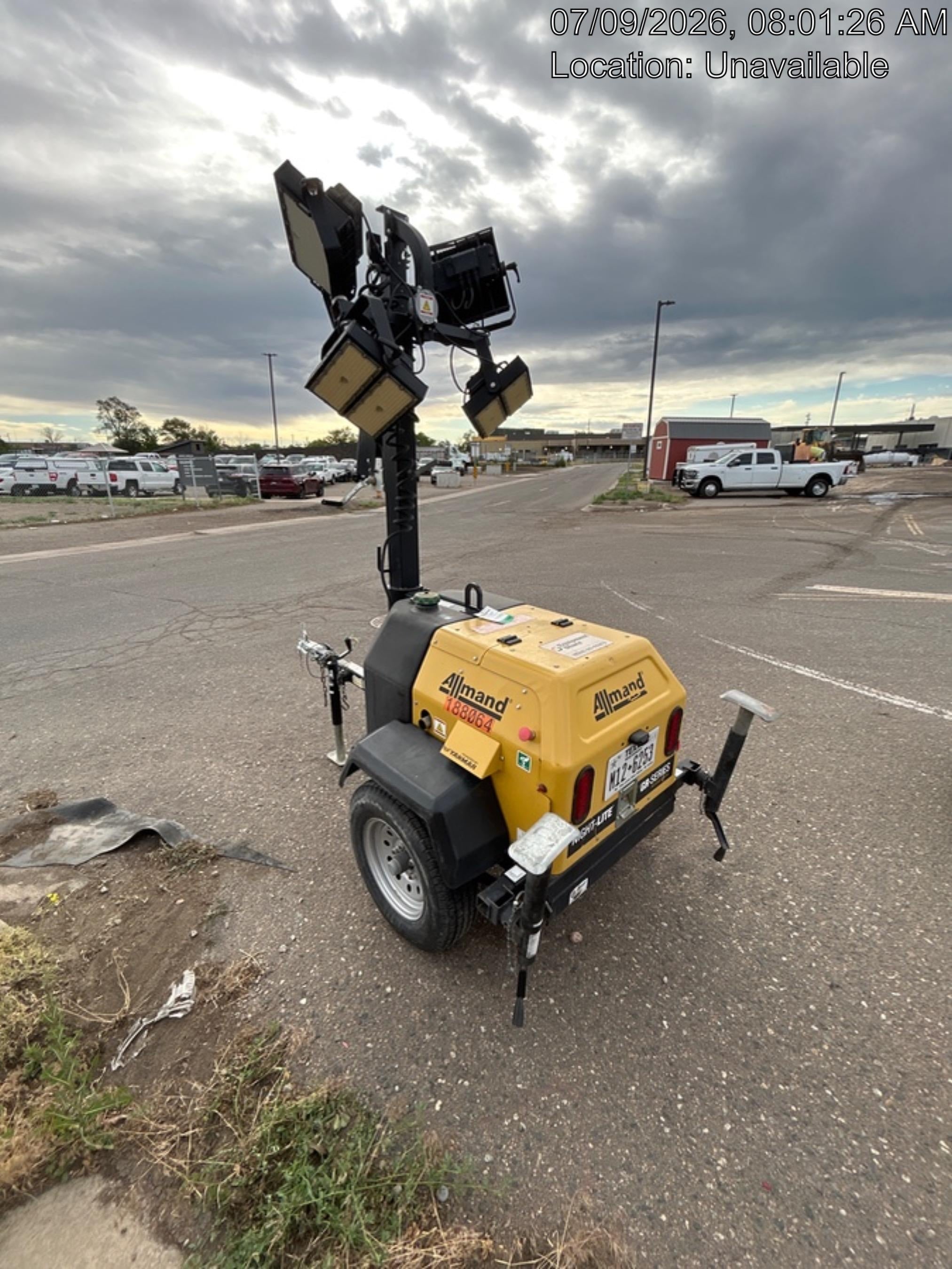 Allmand NLV3GR (4) LED Light Fixture 350W, 23' Vertical Mast, 3kW Prime, Towable, Deep Sea L401, Leveling Jacks, Yanmar T4F 5.8hp