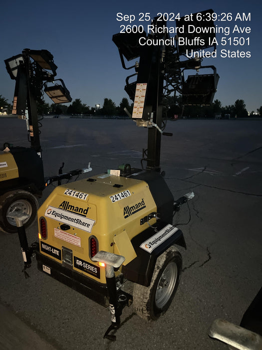 2022 Allmand NLV3GR (4) LED Light Fixture 350W, 23' Vertical Mast, 3kW Prime, Towable, Deep Sea L401, Leveling Jacks, Yanmar T4F 5.8hp