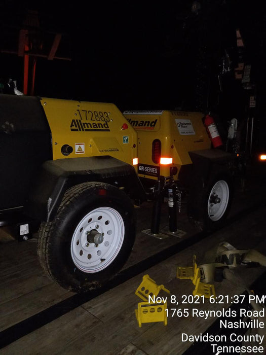 2021 Allmand NLV3GR (4) LED Light Fixture 350W, 23' Vertical Mast, 3kW Prime, Towable, Deep Sea L401, Leveling Jacks, Yanmar T4F 5.8hp