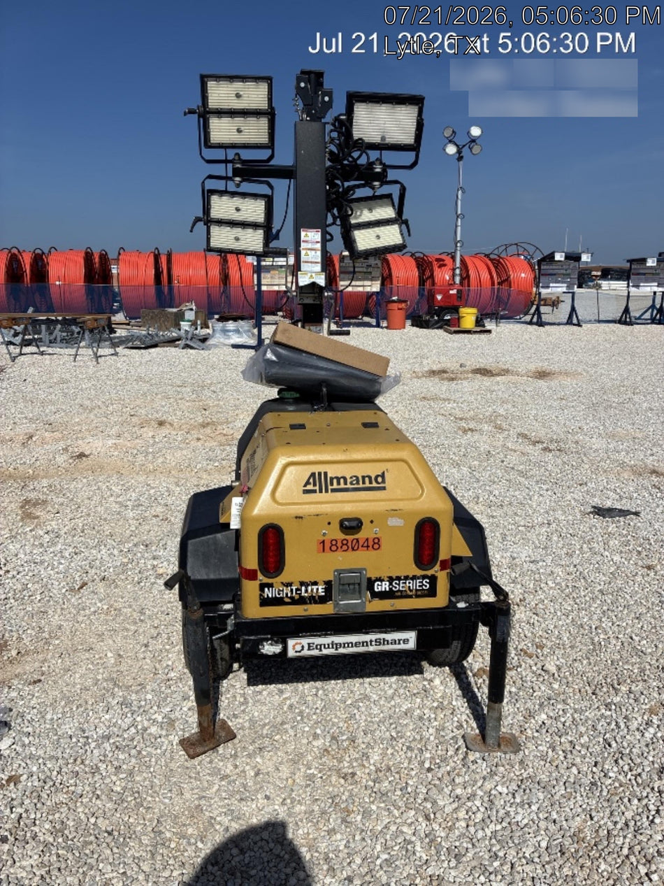Allmand NLV3GR (4) LED Light Fixture 350W, 23' Vertical Mast, 3kW Prime, Towable, Deep Sea L401, Leveling Jacks, Yanmar T4F 5.8hp
