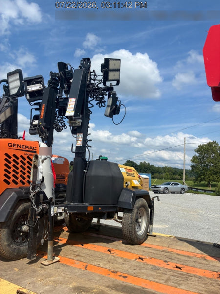 2022 Allmand NLV3GR (4) LED Light Fixture 350W, 23' Vertical Mast, 3kW Prime, Towable, Deep Sea L401, Leveling Jacks, Yanmar T4F 5.8hp