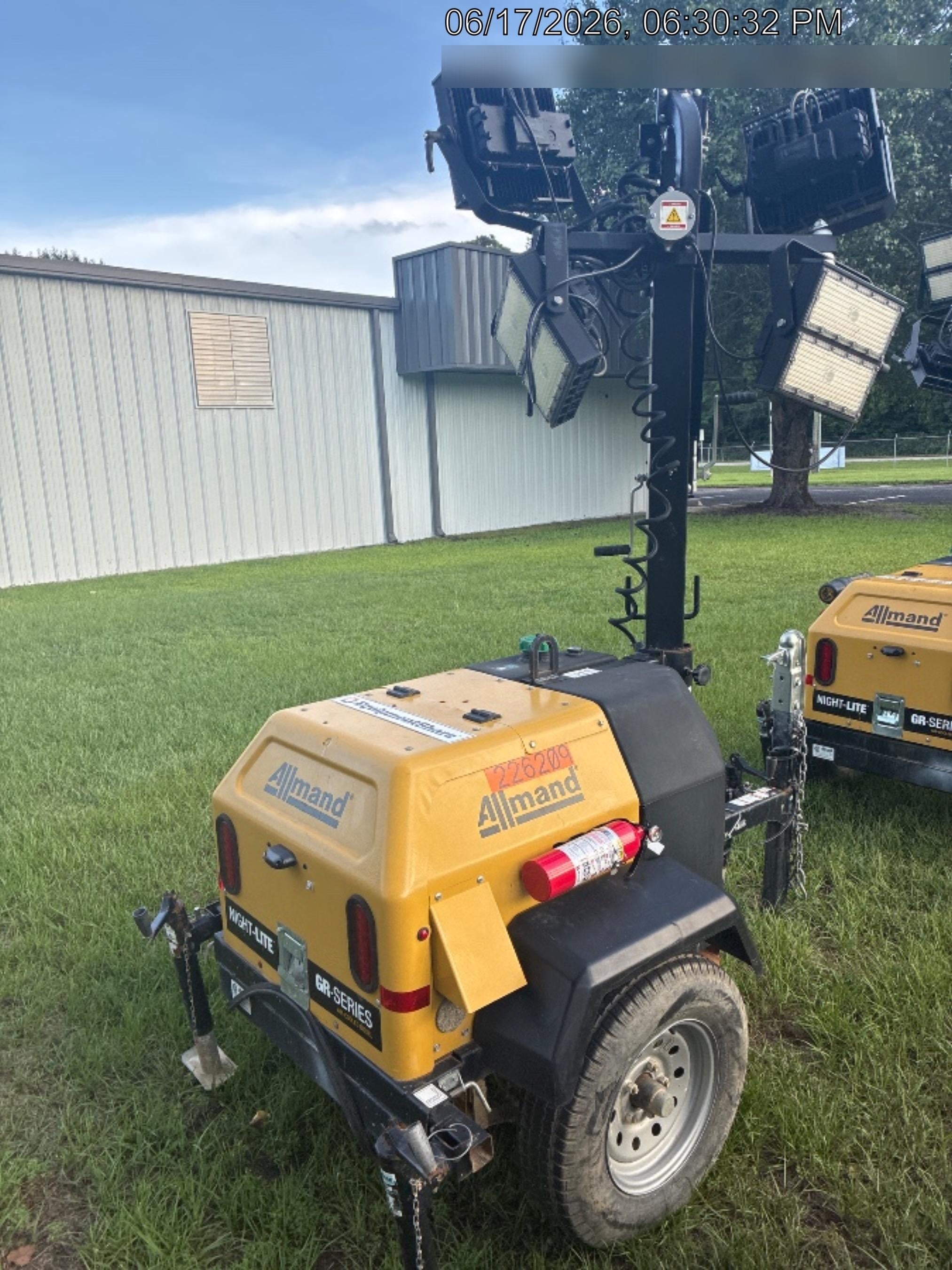2022 Allmand NLV3GR (4) LED Light Fixture 350W, 23' Vertical Mast, 3kW Prime, Towable, Deep Sea L401, Leveling Jacks, Yanmar T4F 5.8hp