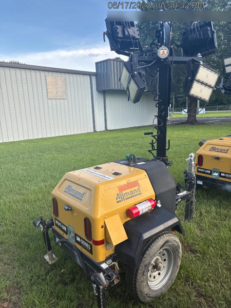 2022 Allmand NLV3GR (4) LED Light Fixture 350W, 23' Vertical Mast, 3kW Prime, Towable, Deep Sea L401, Leveling Jacks, Yanmar T4F 5.8hp