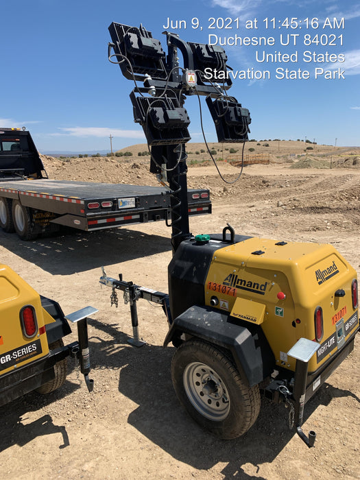 2021 Allmand NLV3GR (4) LED Light Fixture 350W, 23' Vertical Mast, 3kW Prime, Towable, Deep Sea L401, Leveling Jacks, Yanmar T4F 5.8hp