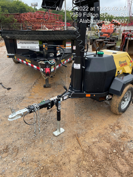 2022 Allmand NLV3GR (4) LED Light Fixture 350W, 23' Vertical Mast, 3kW Prime, Towable, Deep Sea L401, Leveling Jacks, Yanmar T4F 5.8hp