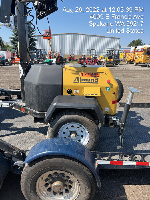 2021 Allmand NLV3GR (4) LED Light Fixture 350W, 23' Vertical Mast, 3kW Prime, Towable, Deep Sea L401, Leveling Jacks, Yanmar T4F 5.8hp