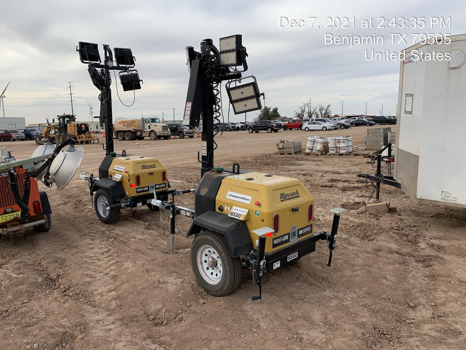 2021 Allmand NLV3GR (4) LED Light Fixture 350W, 23' Vertical Mast, 3kW Prime, Towable, Deep Sea L401, Leveling Jacks, Yanmar T4F 5.8hp