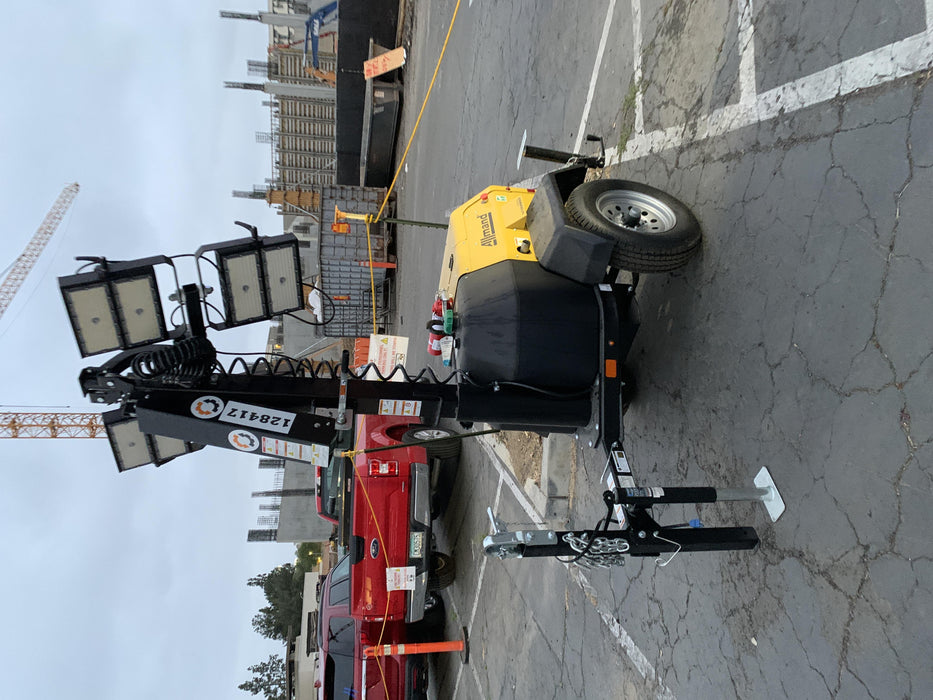 2021 Allmand NLV3GR (4) LED Light Fixture 350W, 23' Vertical Mast, 3kW Prime, Towable, Deep Sea L401, Leveling Jacks, Yanmar T4F 5.8hp