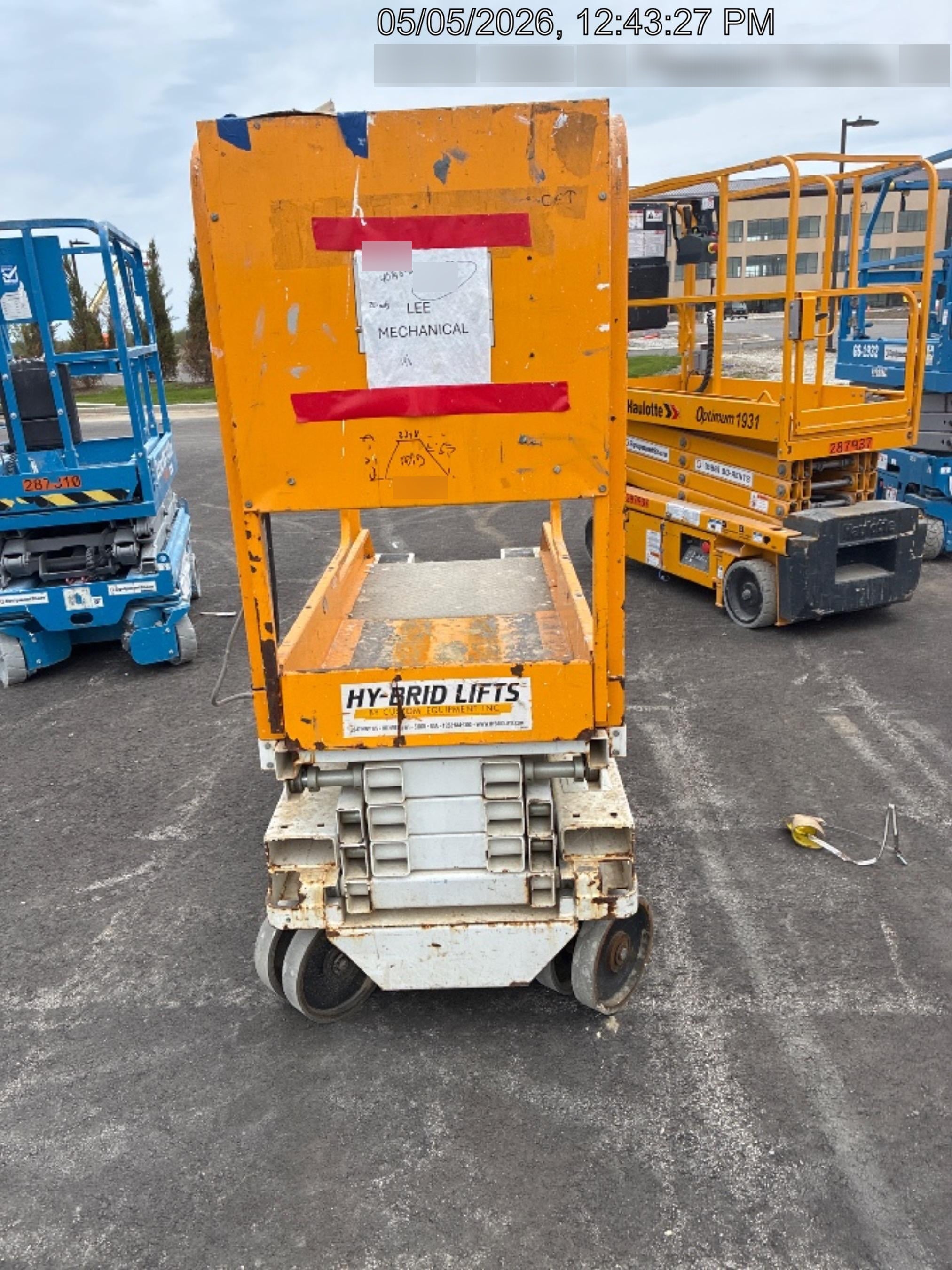 Custom Equipment HB-1430 <ul>
 <li>Hy-Brid Scissor Lift</li>
  <li>Platform capacity up to 670 lbs.</li>
  <li>Working height up to 20 ft</li>
  <li>Weighs under 1,700 lbs.</li>
  <li>Non-marking wheels </li>
</ul>