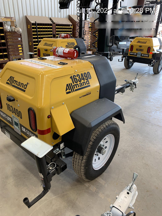 2021 Allmand NLV3GR (4) LED Light Fixture 350W, 23' Vertical Mast, 3kW Prime, Towable, Deep Sea L401, Leveling Jacks, Yanmar T4F 5.8hp