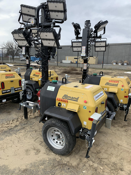 2020 Allmand NLV3GR (4) LED Light Fixture 350W, 23' Vertical Mast, 3kW Prime, Towable, Deep Sea L401, Leveling Jacks, Yanmar T4F 5.8hp