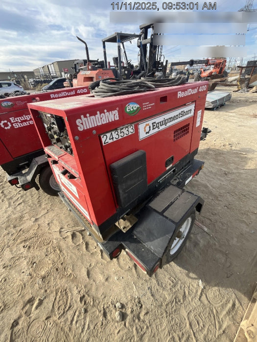 2022 Shindaiwa DGW400MDL Kubota D902 Engine, 23 HP, Dual Op Welder, Wire, Arc, Droop Stick, Tig, and CC Stick Functionality, Simulphase, 3 Phase and 1 Phase Gen Output, Single Axle NB Trlr, Slr Trckl Chrg 12V 12W, Fire Ext