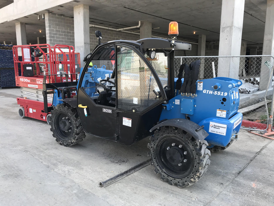 2020 Genie GTH-5519 Cab/Heat/Air, Solid Tires, Work Lights, Beacon, Aux Hydraulics, Back up Alarm w/48" Carriage, 48" Forks