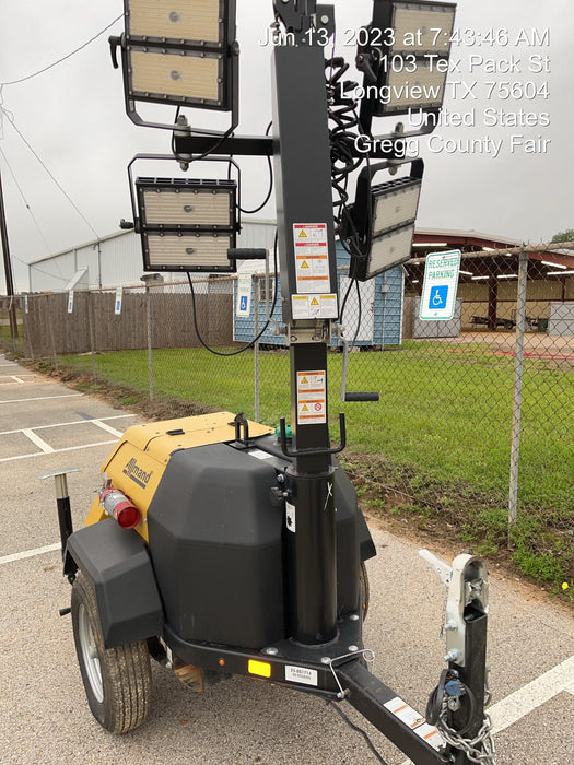 2022 Allmand NLV3GR (4) LED Light Fixture 350W, 23' Vertical Mast, 3kW Prime, Towable, Deep Sea L401, Leveling Jacks, Yanmar T4F 5.8hp