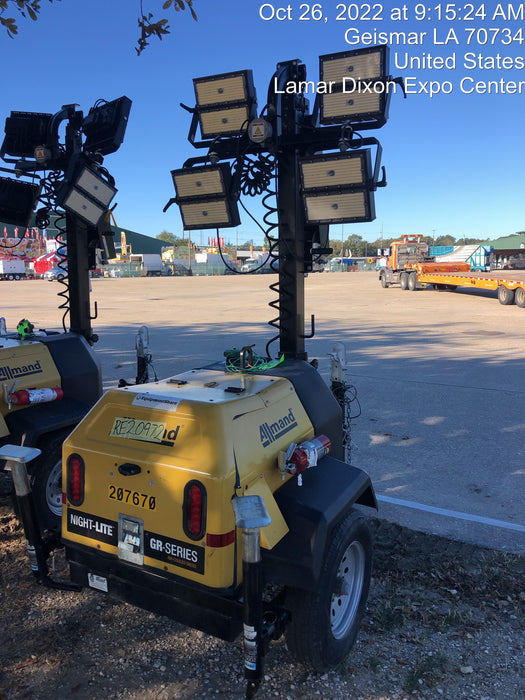 2022 Allmand NLV3GR (4) LED Light Fixture 350W, 23' Vertical Mast, 3kW Prime, Towable, Deep Sea L401, Leveling Jacks, Yanmar T4F 5.8hp
